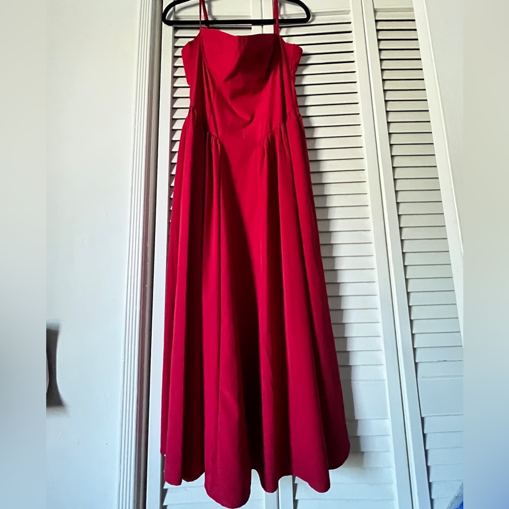 Red Spaghetti-Strap Midi Corset Dress